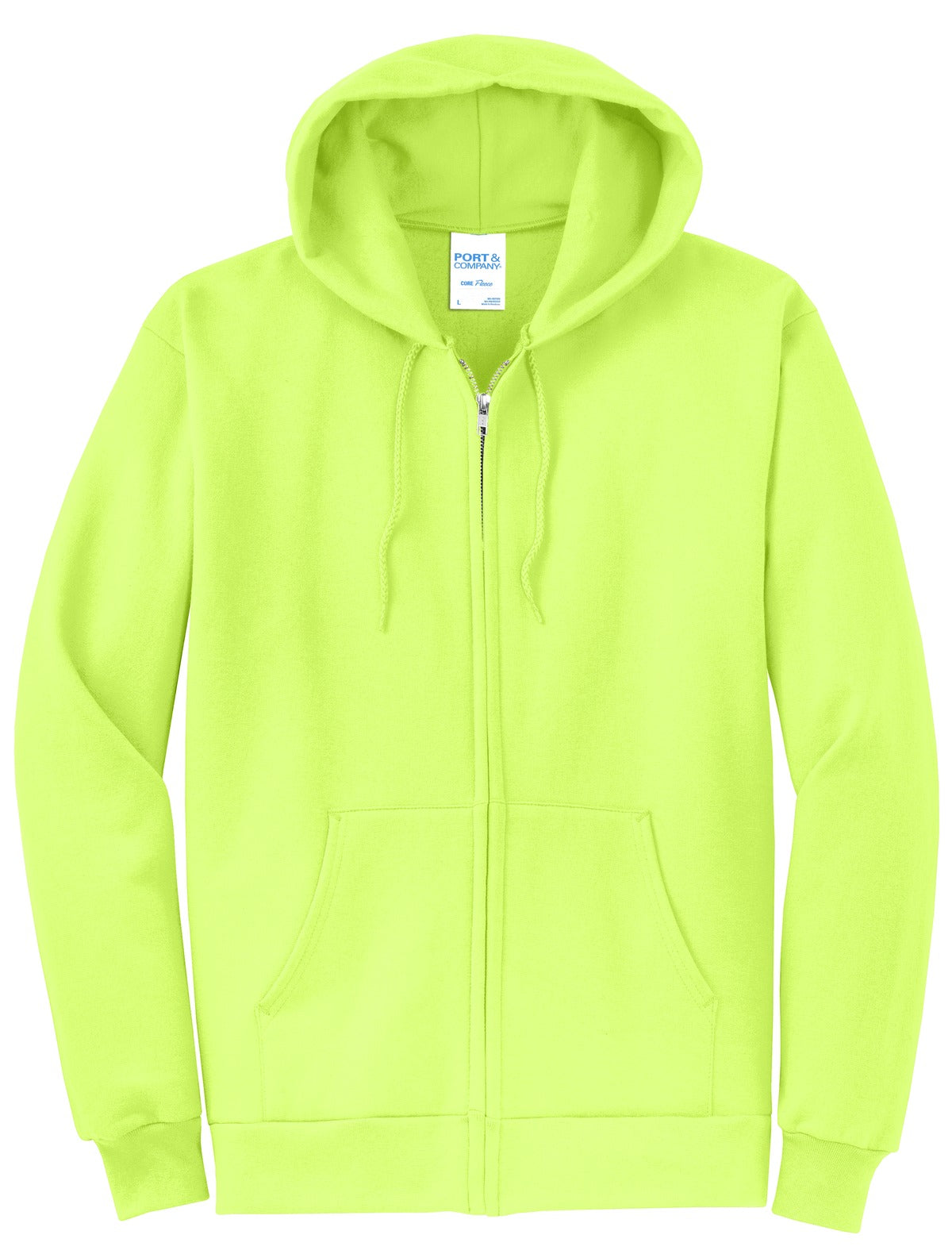 Port & Company Core Fleece Full-Zip Hooded Sweatshirt. PC78ZH Neon Yellow