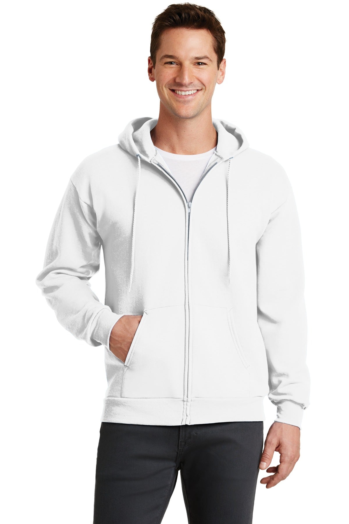 Port & Company Core Fleece Full-Zip Hooded Sweatshirt. PC78ZH White