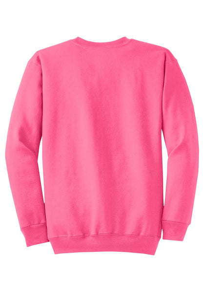 Port & Company Core Fleece Crewneck Sweatshirt. PC78 Neon Pink