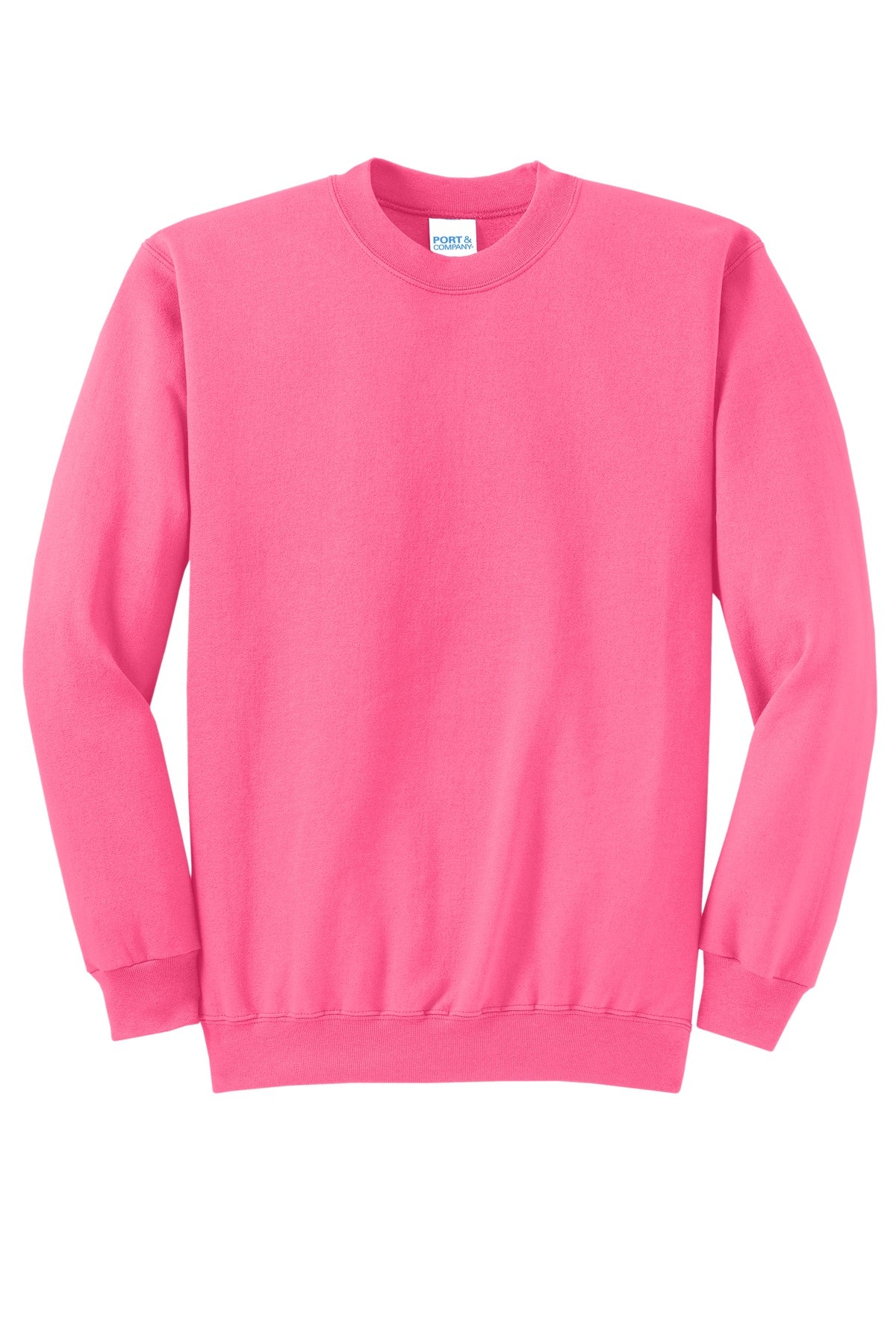 Port & Company Core Fleece Crewneck Sweatshirt. PC78 Neon Pink