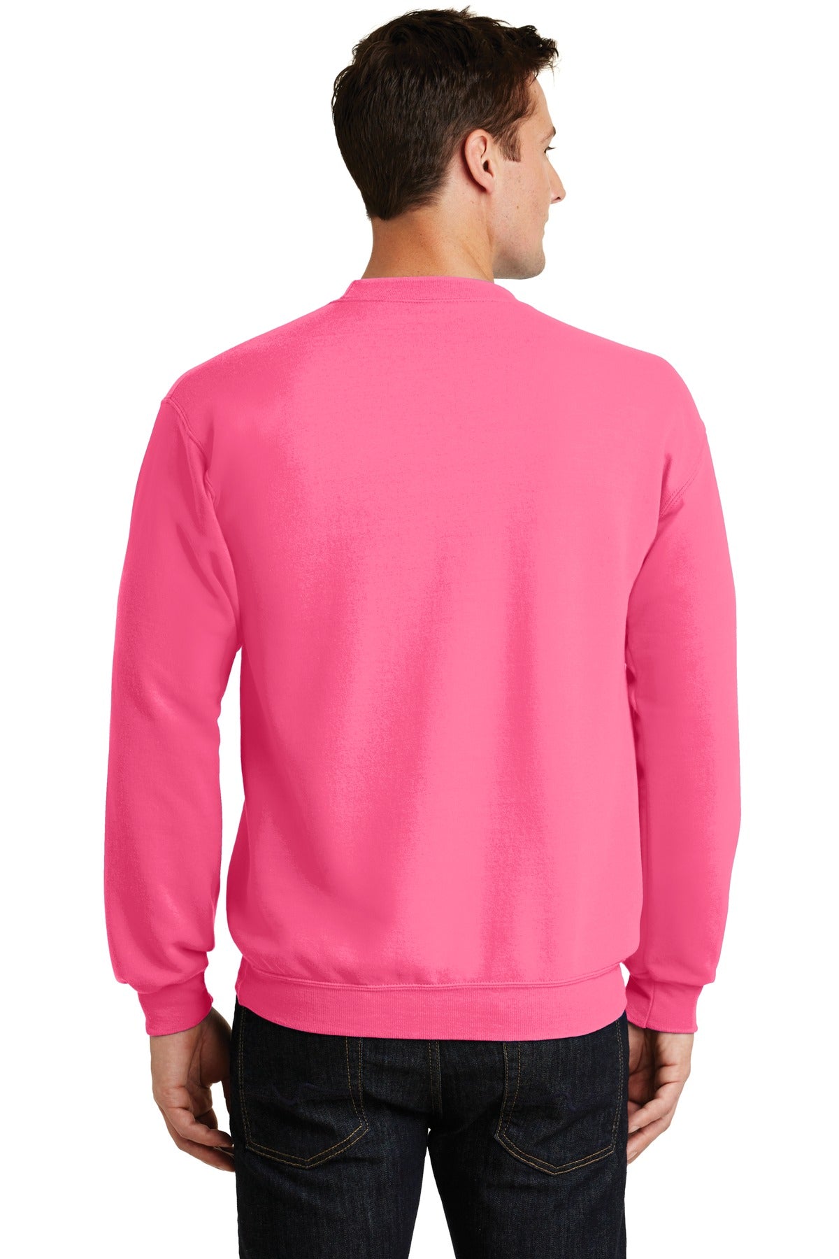 Port & Company Core Fleece Crewneck Sweatshirt. PC78 Neon Pink