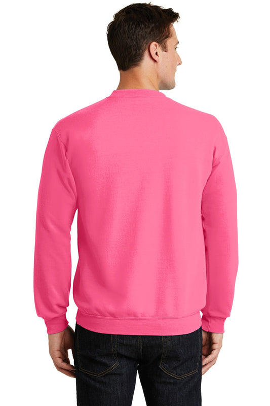 Port & Company Core Fleece Crewneck Sweatshirt. PC78 Neon Pink