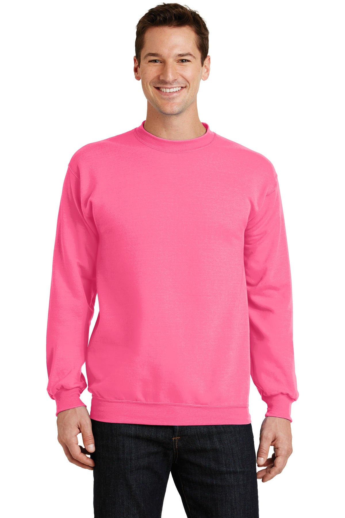 Port & Company Core Fleece Crewneck Sweatshirt. PC78 Neon Pink