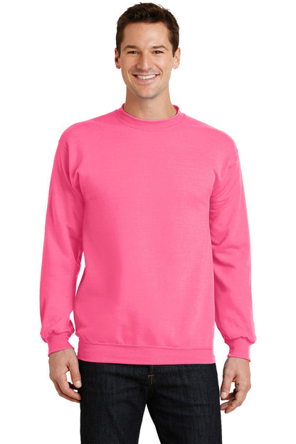 Port & Company Core Fleece Crewneck Sweatshirt. PC78 Neon Pink