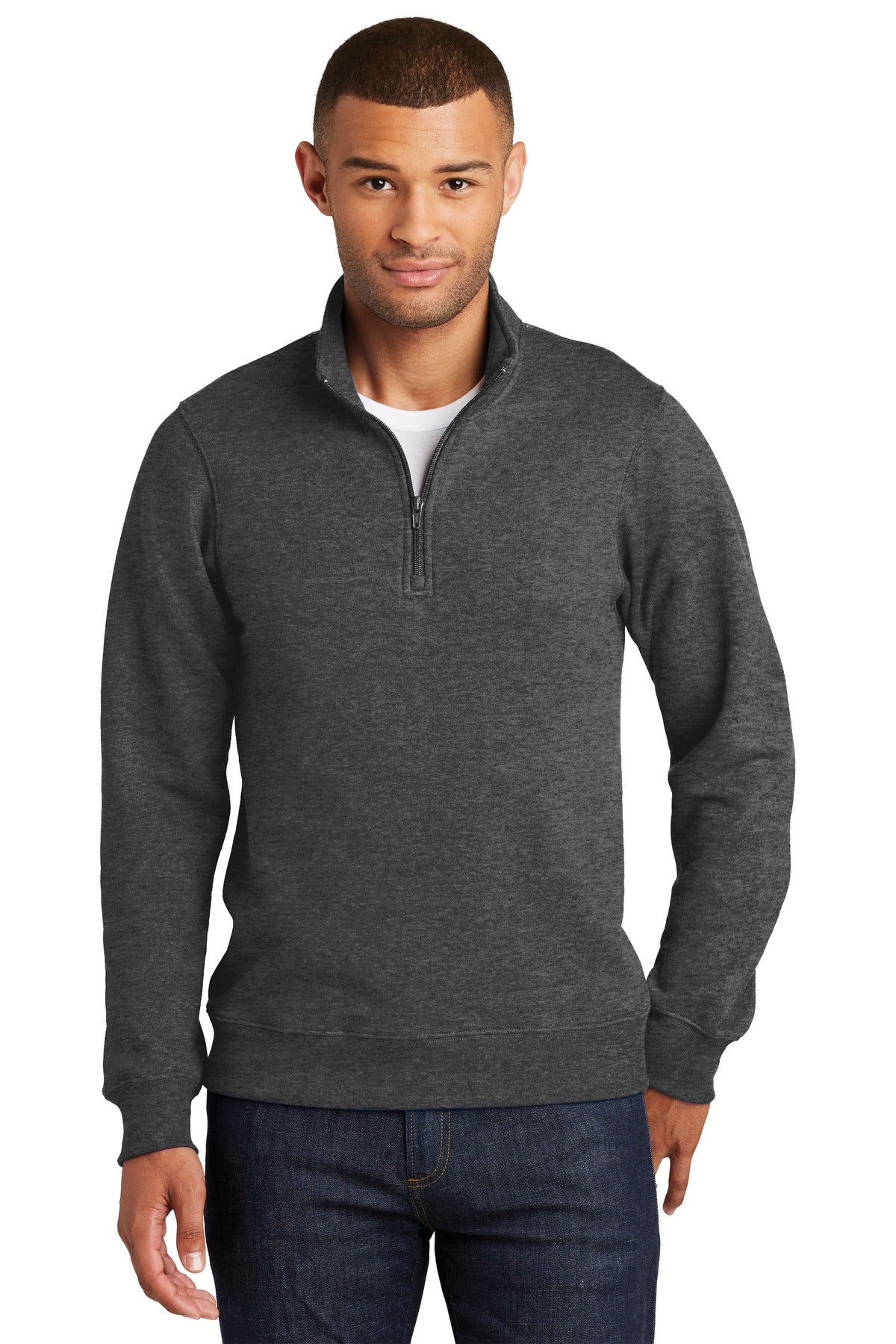 Port & Company Fan Favorite Fleece 1/4-Zip Pullover Sweatshirt. PC850Q Dark Heather Grey