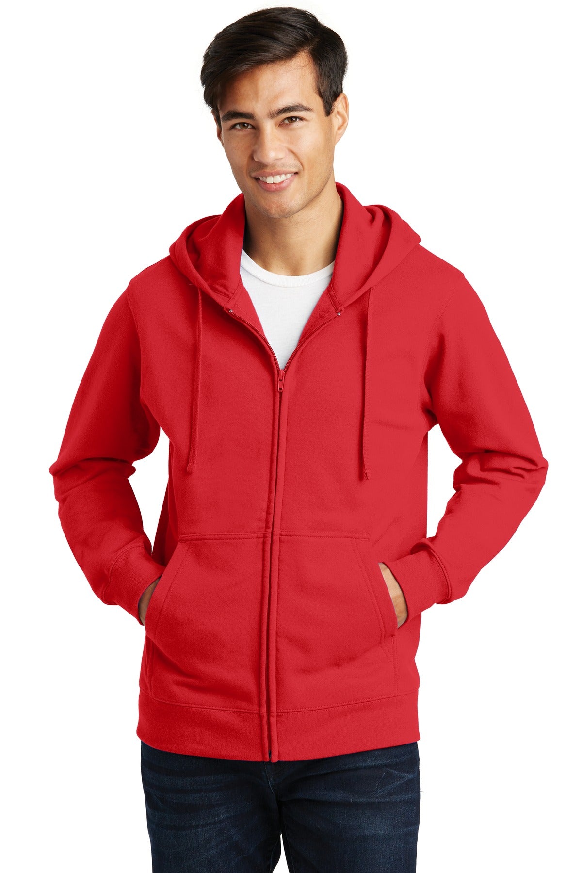 Port & Company Fan Favorite Fleece Full-Zip Hooded Sweatshirt. PC850ZH Bright Red