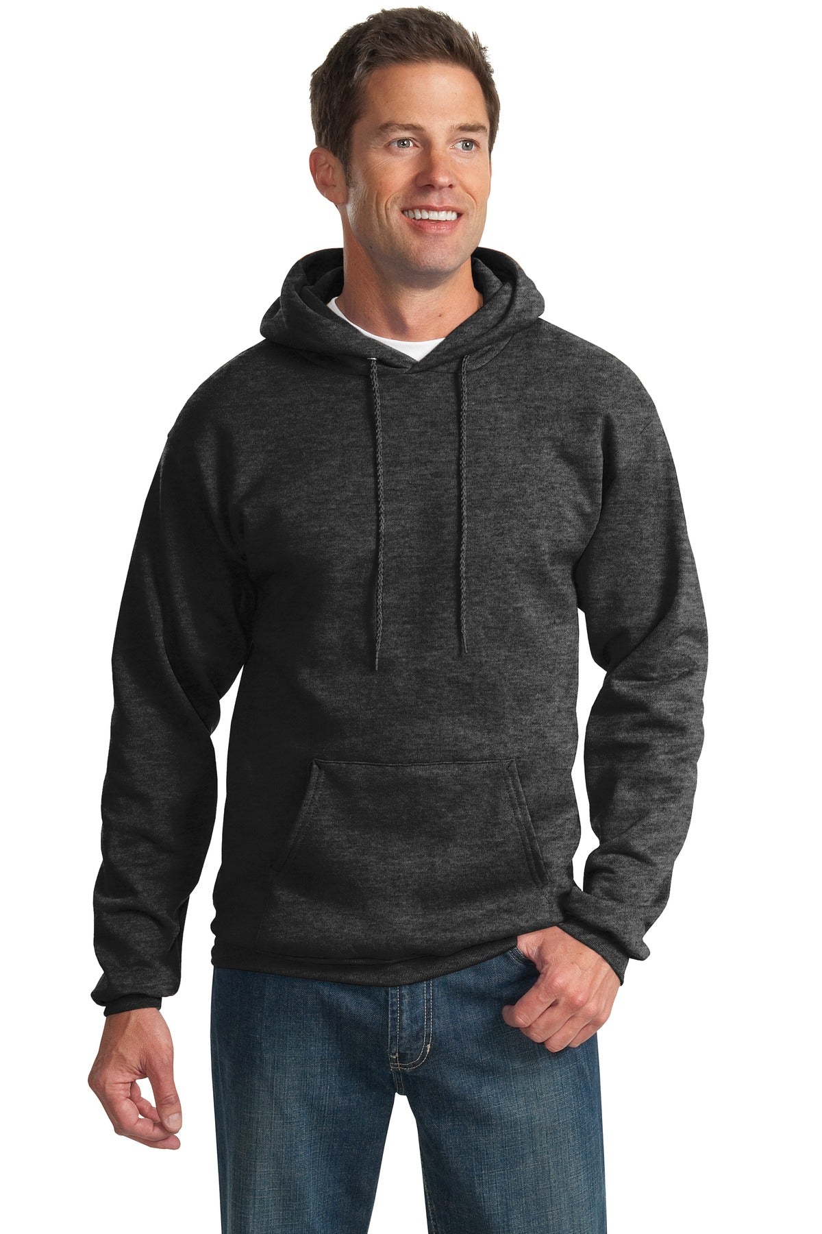 Port & Company Essential Fleece Pullover Hooded Sweatshirt.  PC90H Dark Heather Grey