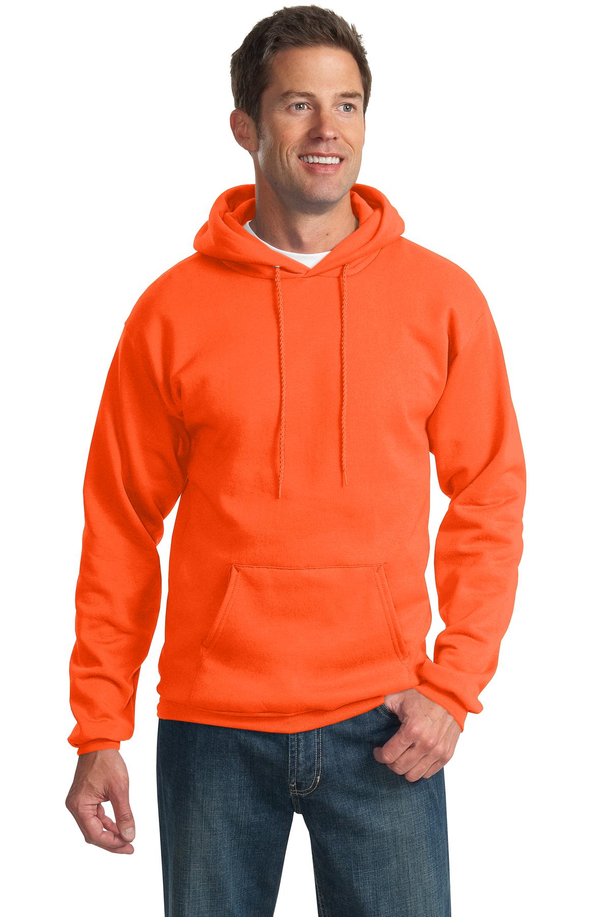 Port & Company Essential Fleece Pullover Hooded Sweatshirt.  PC90H Safety Orange