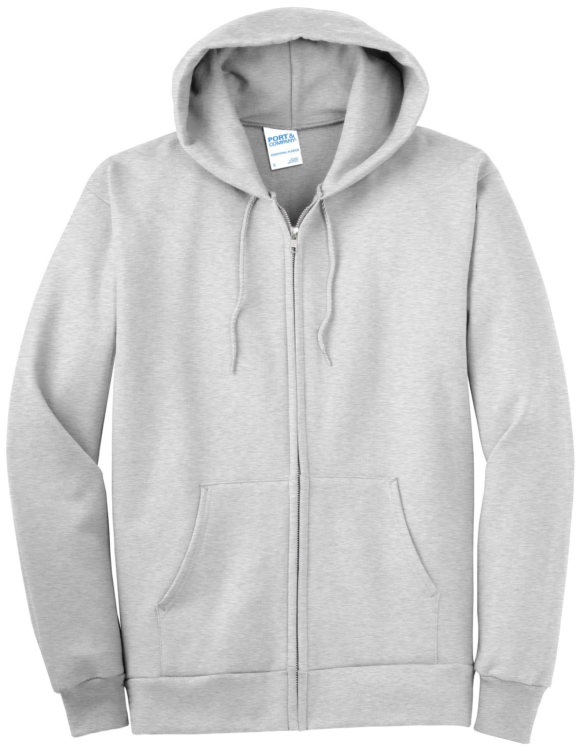 Port & Company Essential Fleece Full-Zip Hooded Sweatshirt.  PC90ZH Ash