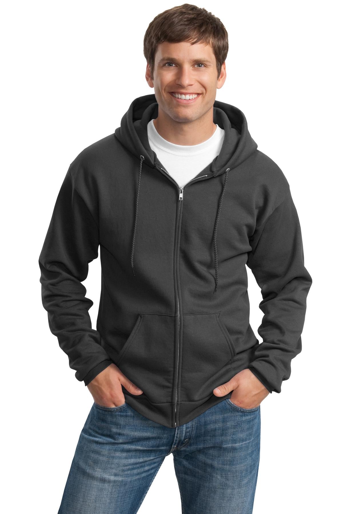 Port & Company Tall Essential Fleece Full-Zip Hooded Sweatshirt. PC90ZHT Charcoal Tall
