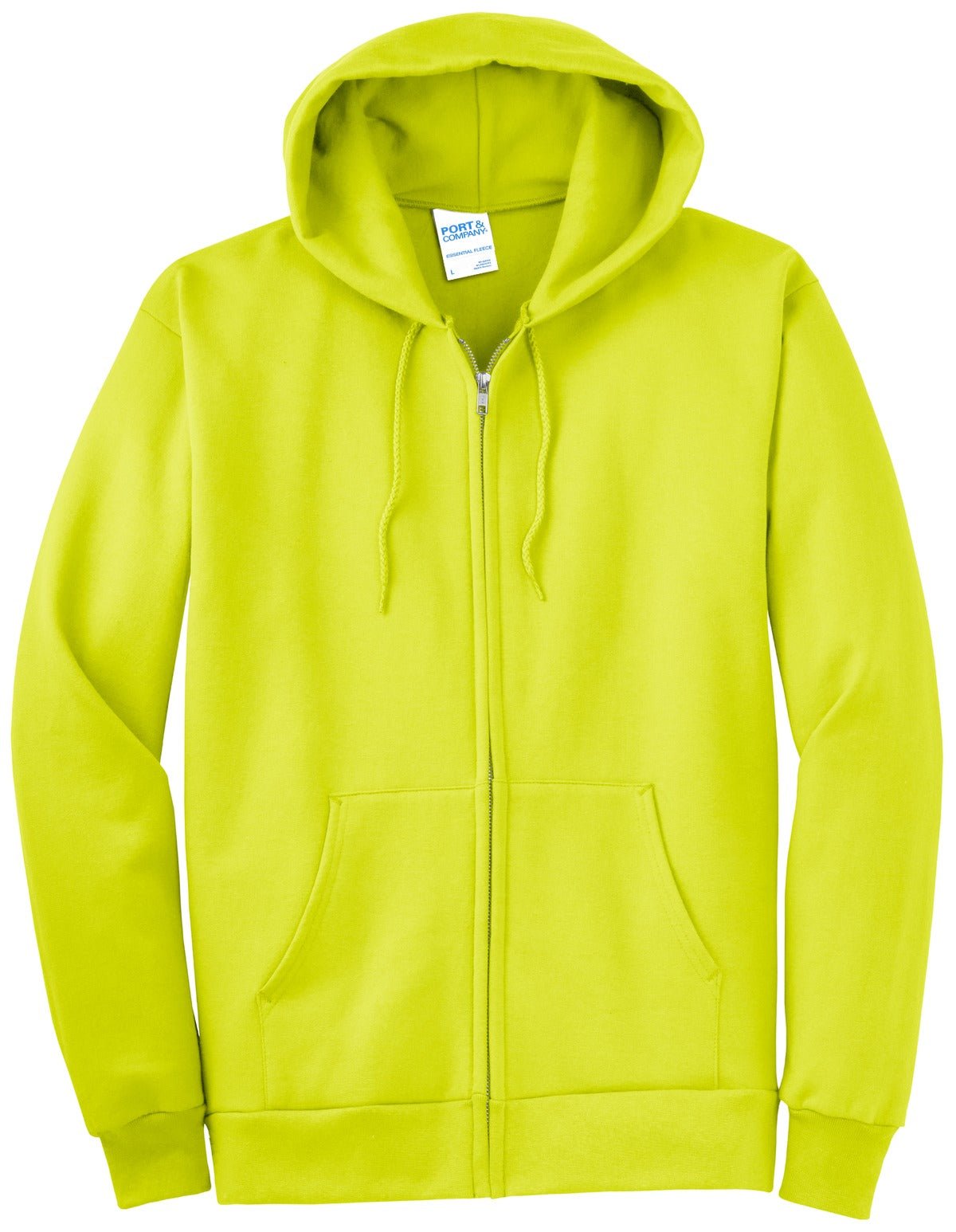 Port & Company Essential Fleece Full-Zip Hooded Sweatshirt.  PC90ZH Safety Green