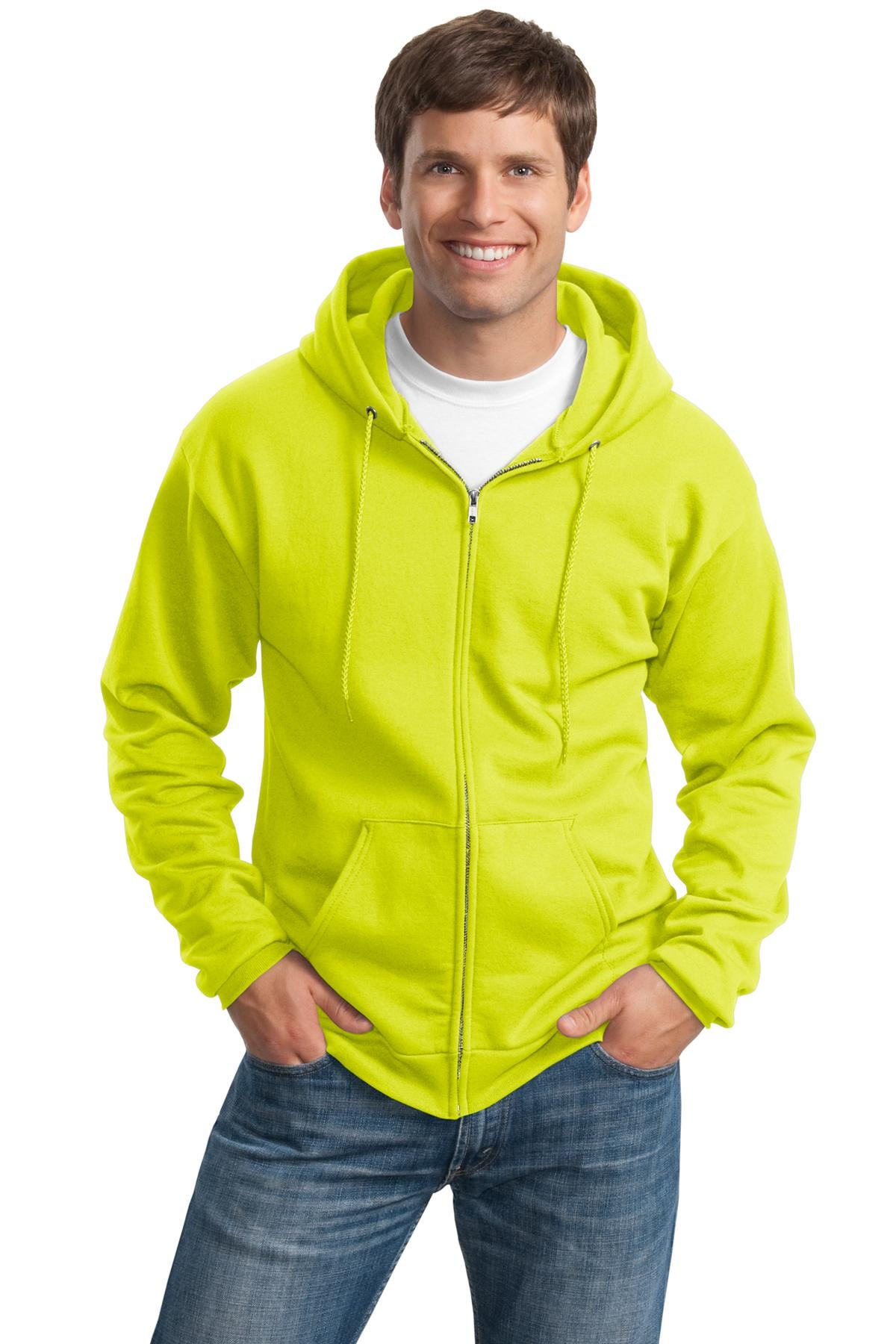 Port & Company Tall Essential Fleece Full-Zip Hooded Sweatshirt. PC90ZHT Safety Green Tall