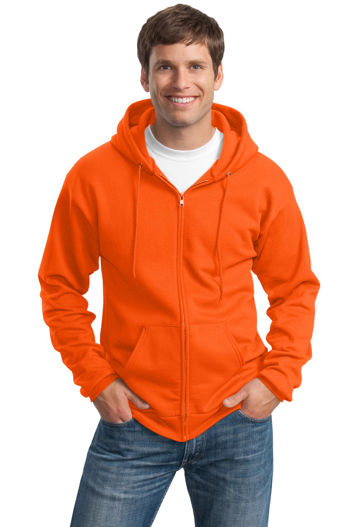 Port & Company Tall Essential Fleece Full-Zip Hooded Sweatshirt. PC90ZHT Safety Orange Tall
