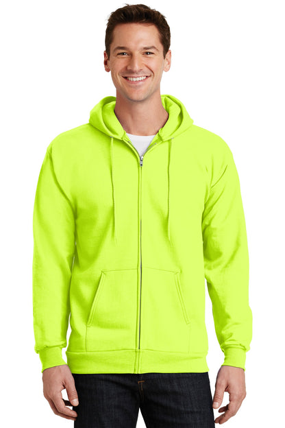 Port & Company Essential Fleece Full-Zip Hooded Sweatshirt.  PC90ZH Safety Green