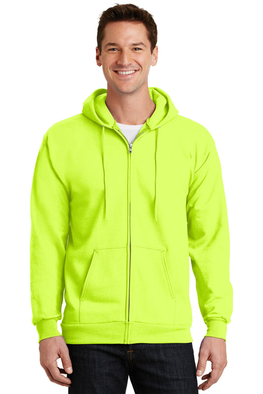 Port & Company Essential Fleece Full-Zip Hooded Sweatshirt.  PC90ZH Safety Green