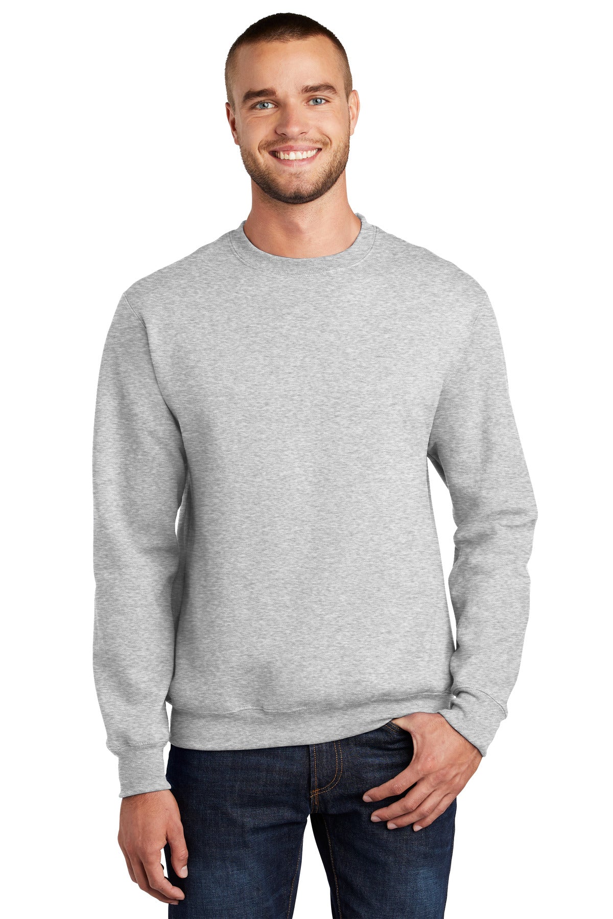 Port & Company Essential Fleece Crewneck Sweatshirt.  PC90 Ash