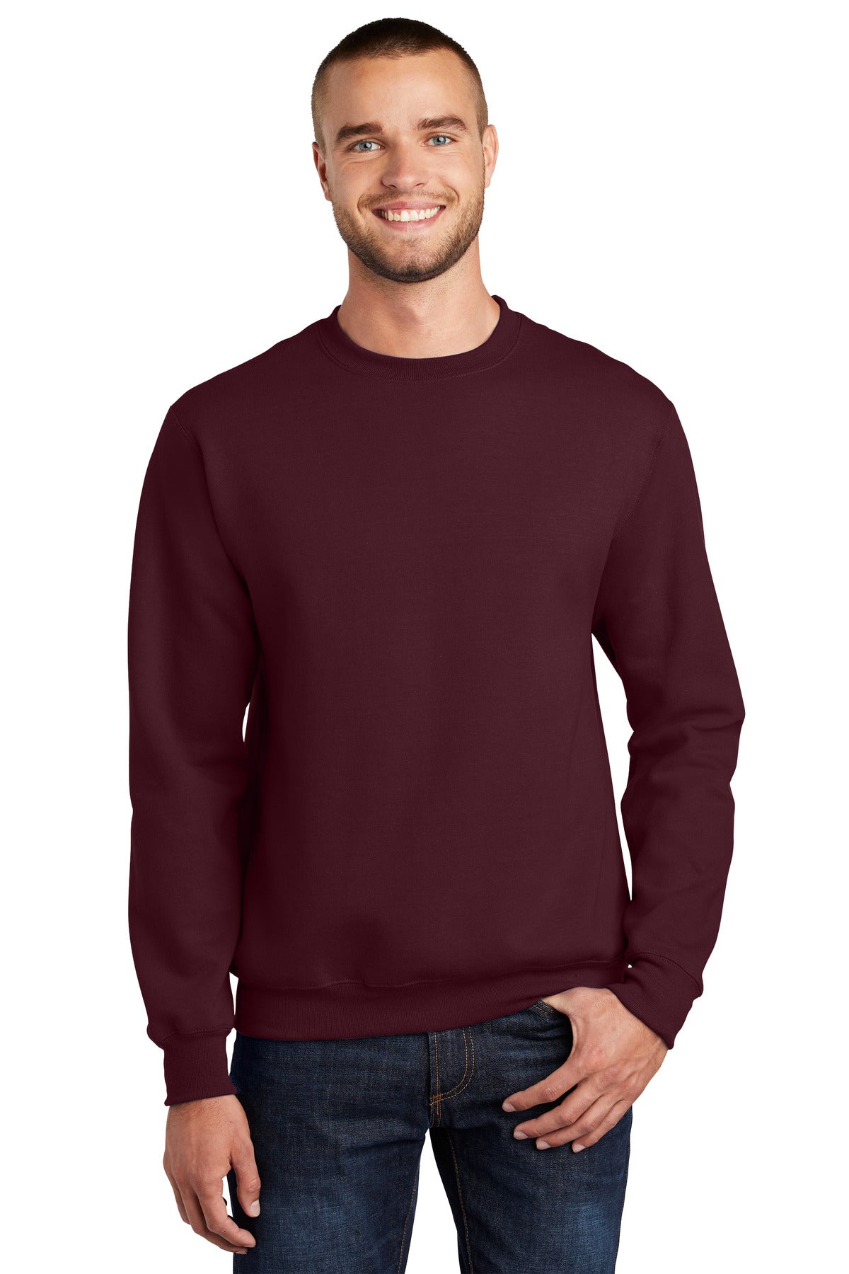 Port & Company Essential Fleece Crewneck Sweatshirt.  PC90 Maroon