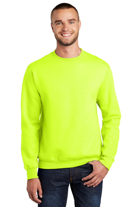 Port & Company Essential Fleece Crewneck Sweatshirt.  PC90 Safety Green