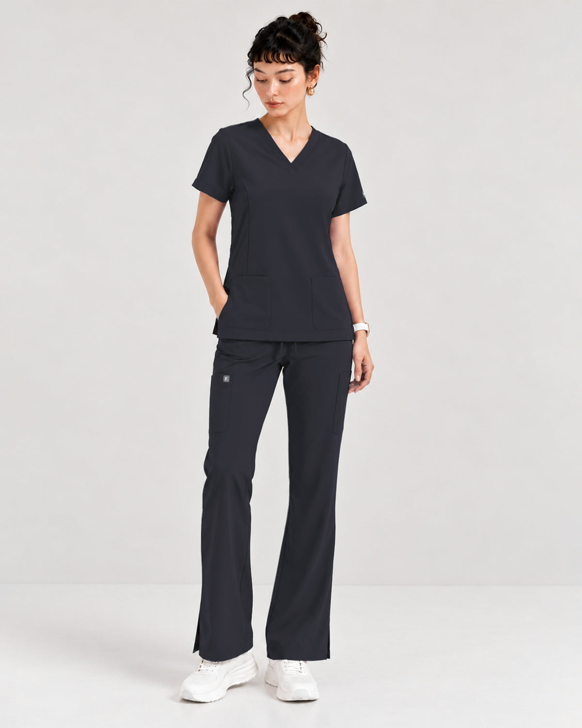 Foundry Women's 1005 Quinn 2 Pocket V-Neck Top Pewter
