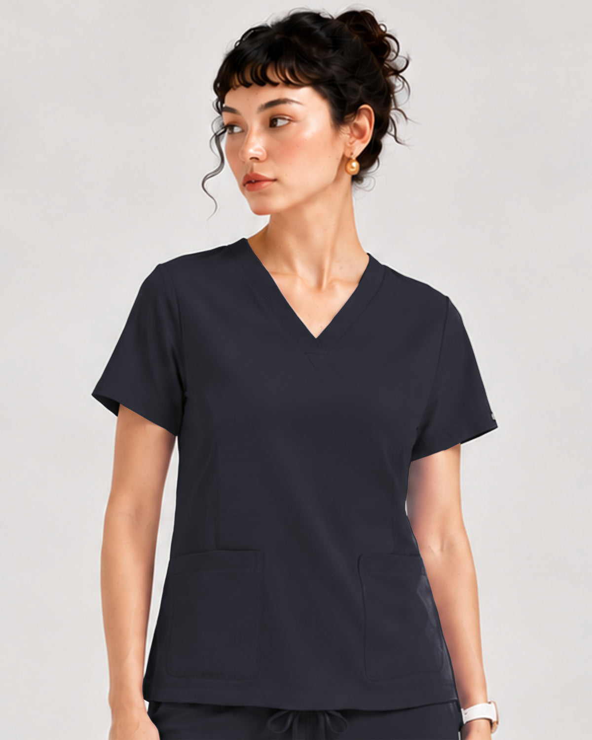 Foundry Women's 1005 Quinn 2 Pocket V-Neck Top Pewter