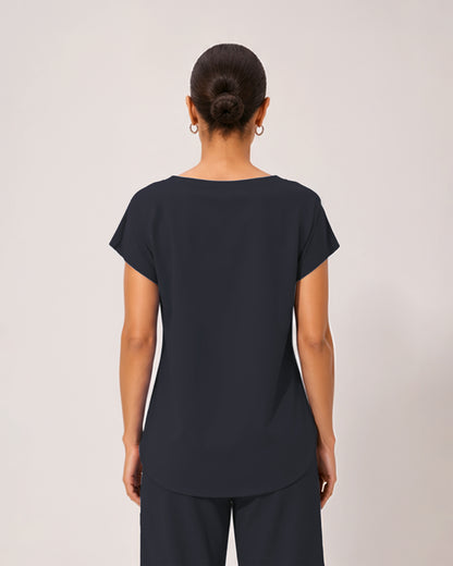 Foundry Women's 1215 Rowan 1 Pocket Boat Neck Dolman Top Pewter