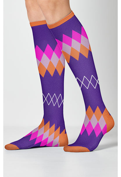 Legwear PRINTSUPPOR Women's 10-15mmHg Compression Socks Argyle Brights