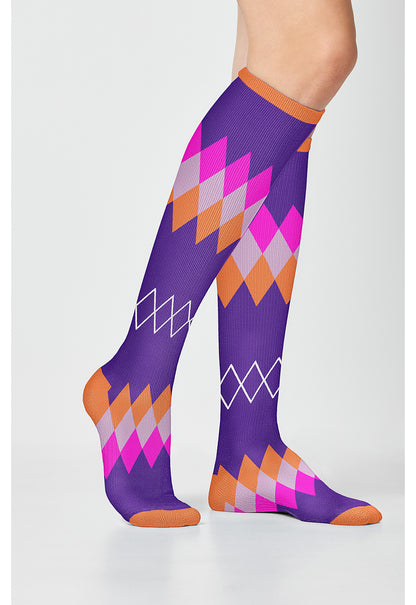 Legwear PRINTSUPPOR Women's 10-15mmHg Compression Socks Argyle Brights