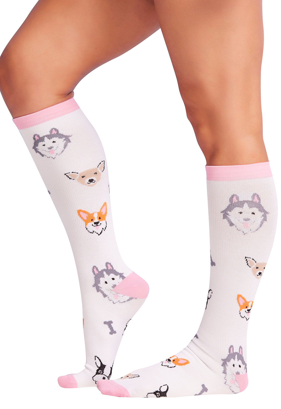 Legwear PRINTSUPPORT Women's 10-15mmHg Compression Socks Dog Love Model Image Right Side | Cherokee