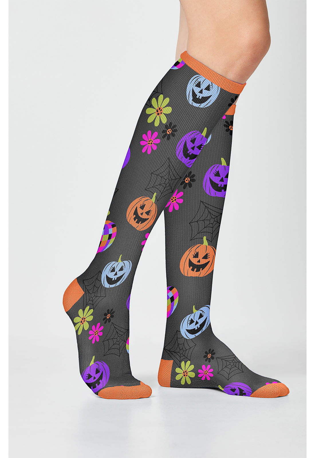 Legwear PRINTSUPPOR Women's 10-15mmHg Compression Socks Disco Pumpkins