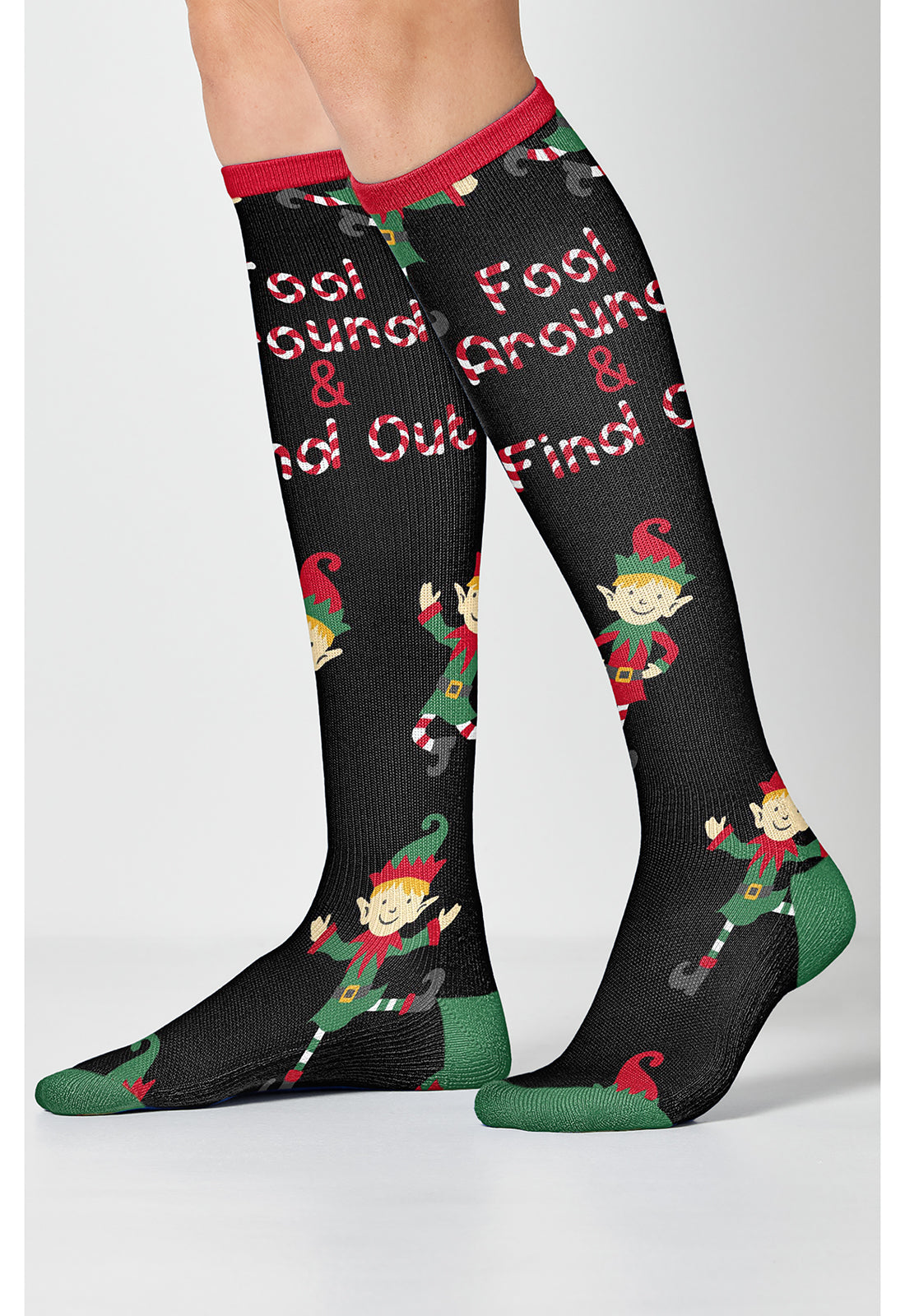 Legwear PRINTSUPPOR Women's 10-15mmHg Compression Socks Dancing Elves