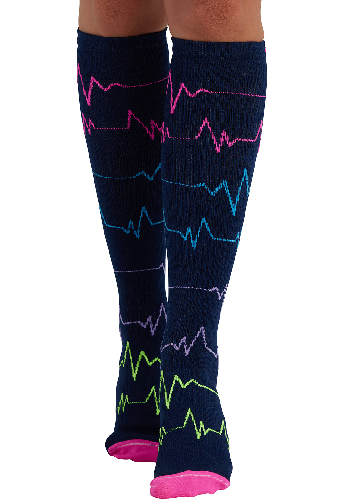 Legwear PRINTSUPPORT Women's 10-15mmHg Compression Socks EKG ZigZag Model Image Front | Cherokee