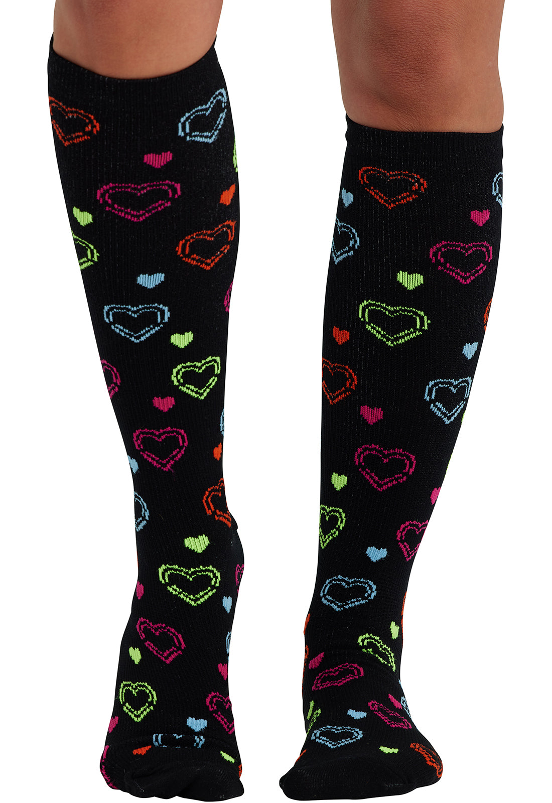 Legwear PRINTSUPPORT Women's 10-15mmHg Compression Socks Hearts On The Line Model Image Front | Cherokee