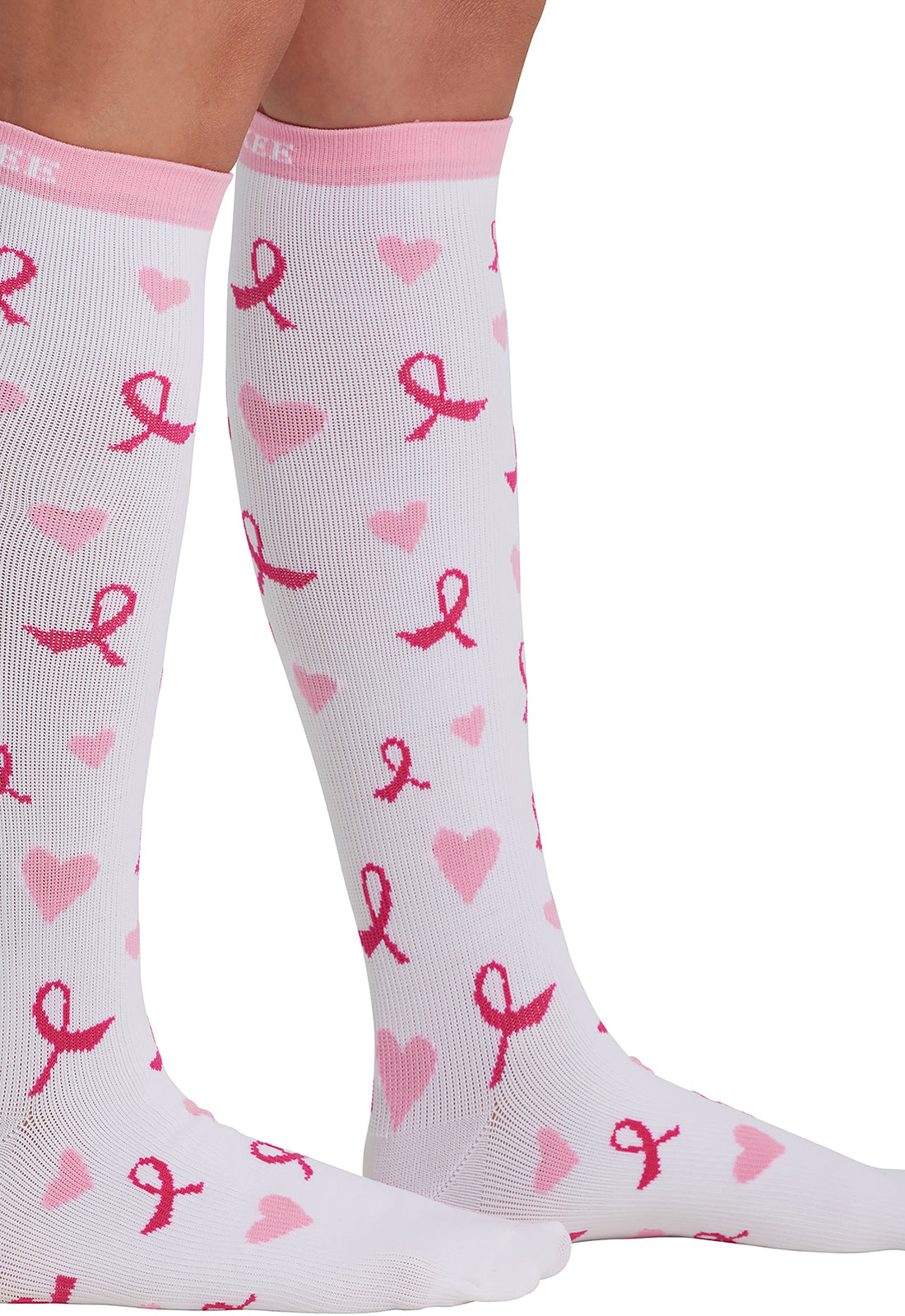 Legwear PRINTSUPPORT Women's 10-15mmHg Compression Socks Heartfelt Ribbons Model Image Left Side | Cherokee