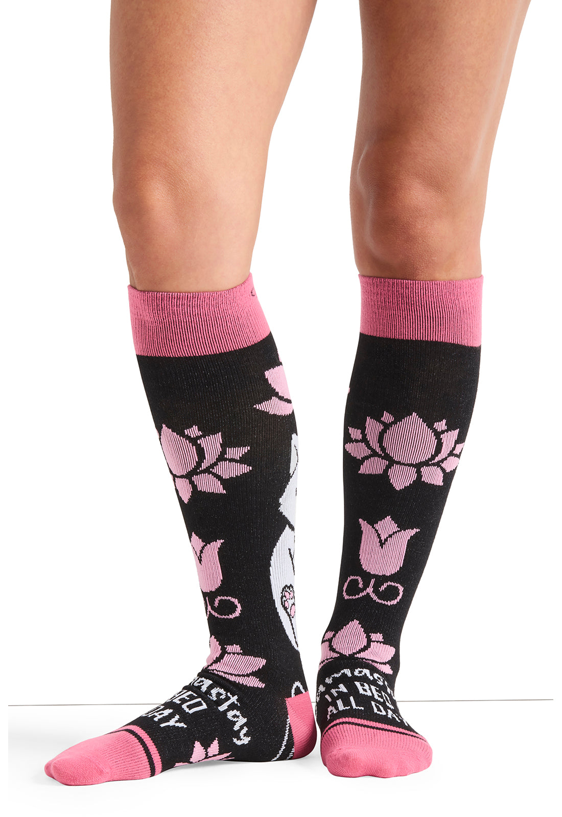 Legwear PRINTSUPPORT Women's 10-15mmHg Compression Socks Namastay All Day Model Image Front | Cherokee