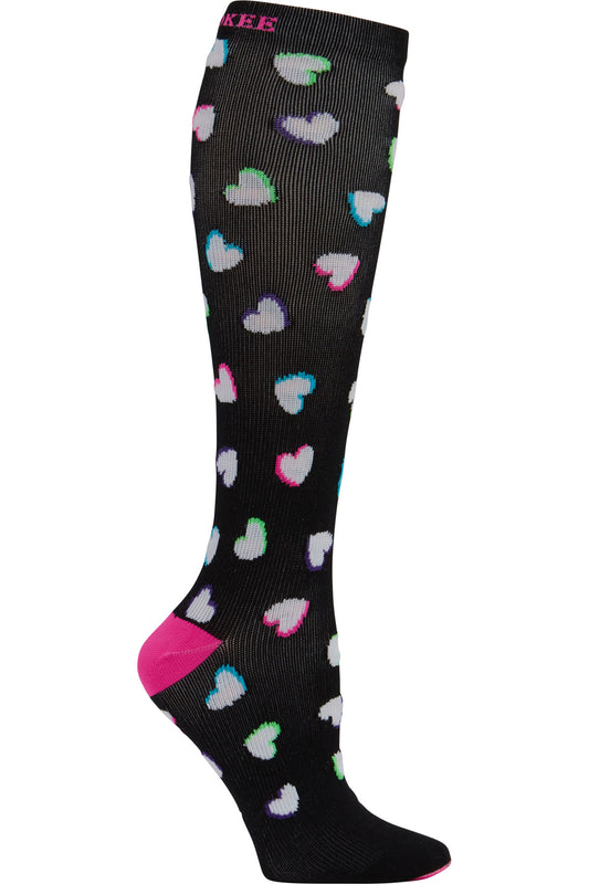 Legwear PRINTSUPPORT Women's 10-15mmHg Compression Socks Neon Hearts Model Image Front | Cherokee