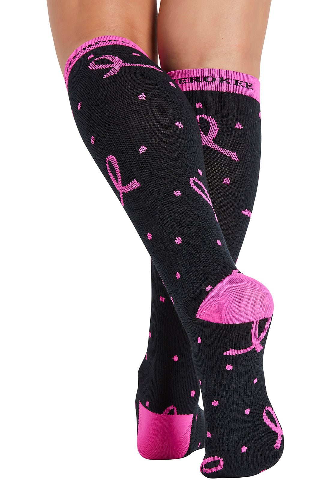 Infinity Legwear PRINTSUPPORT Women's 10-15mmHg Compression Socks Polka Dot Pink Ribbon