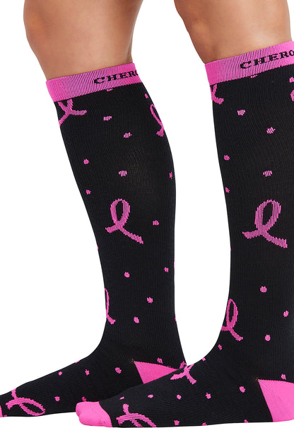 Infinity Legwear PRINTSUPPORT Women's 10-15mmHg Compression Socks Polka Dot Pink Ribbon