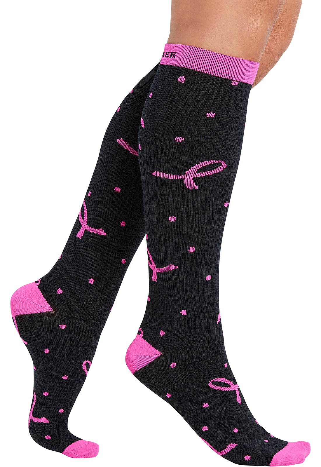 Infinity Legwear PRINTSUPPORT Women's 10-15mmHg Compression Socks Polka Dot Pink Ribbon