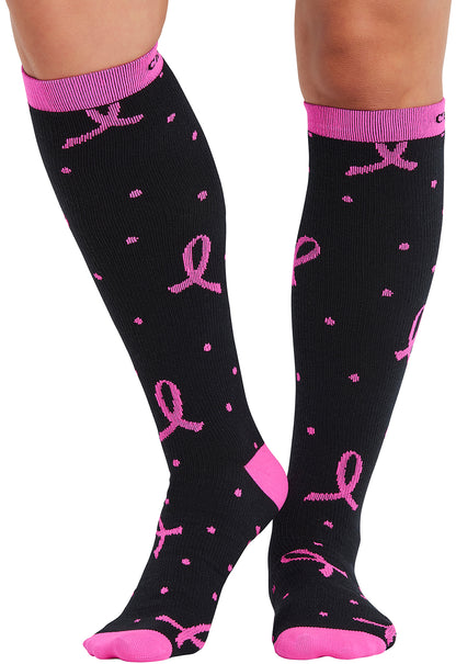 Infinity Legwear PRINTSUPPORT Women's 10-15mmHg Compression Socks Polka Dot Pink Ribbon