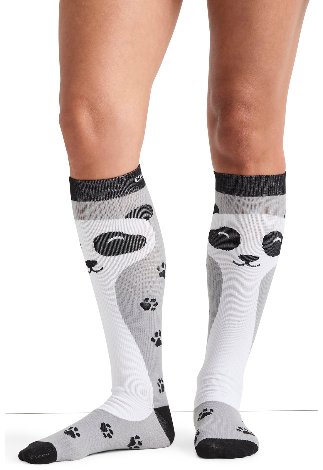 Legwear PRINTSUPPORT Women's 10-15mmHg Compression Socks Peaking Panda Model Image Front | Cherokee