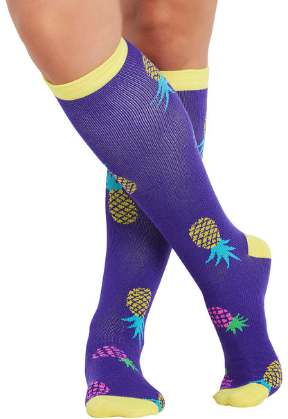 Legwear PRINTSUPPORT Women's 10-15mmHg Compression Socks Pineapple Toss Model Image Front | Cherokee