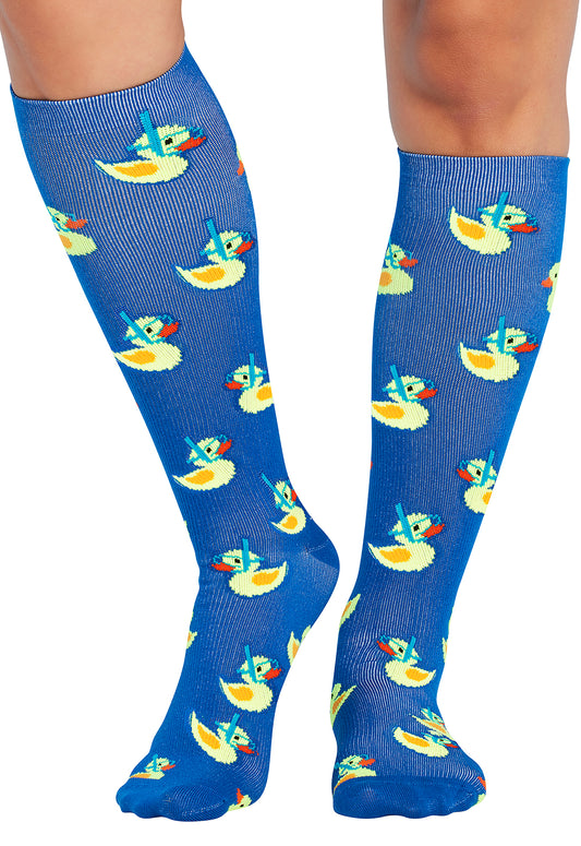 Legwear PRINTSUPPORT Women's 10-15mmHg Compression Socks Rubber Duckies Model Image Front | Cherokee