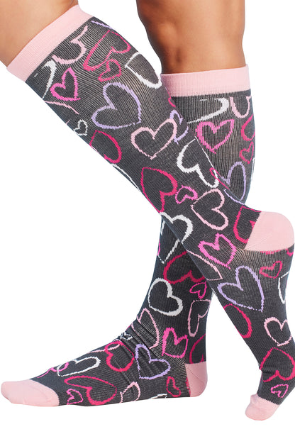 Legwear PRINTSUPPORT Women's 10-15mmHg Compression Socks Sketch Hearts Model Image Right Side | Cherokee