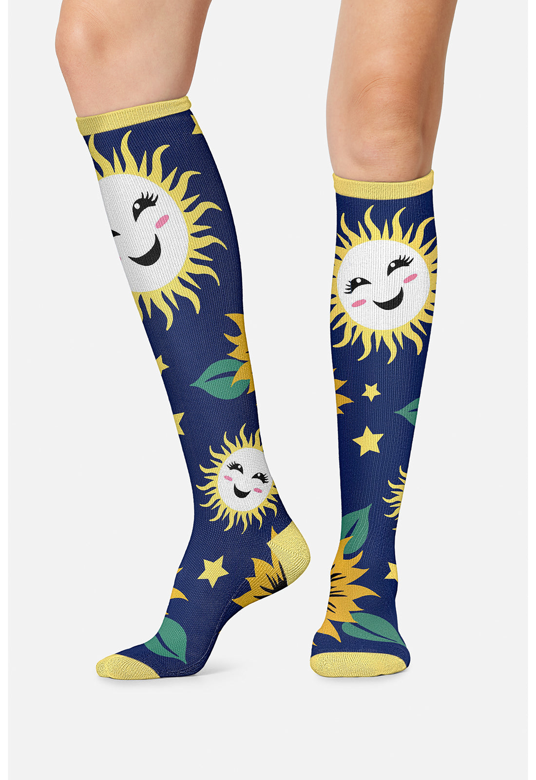 Legwear PRINTSUPPOR Women's 10-15mmHg Compression Socks Sunflower Power