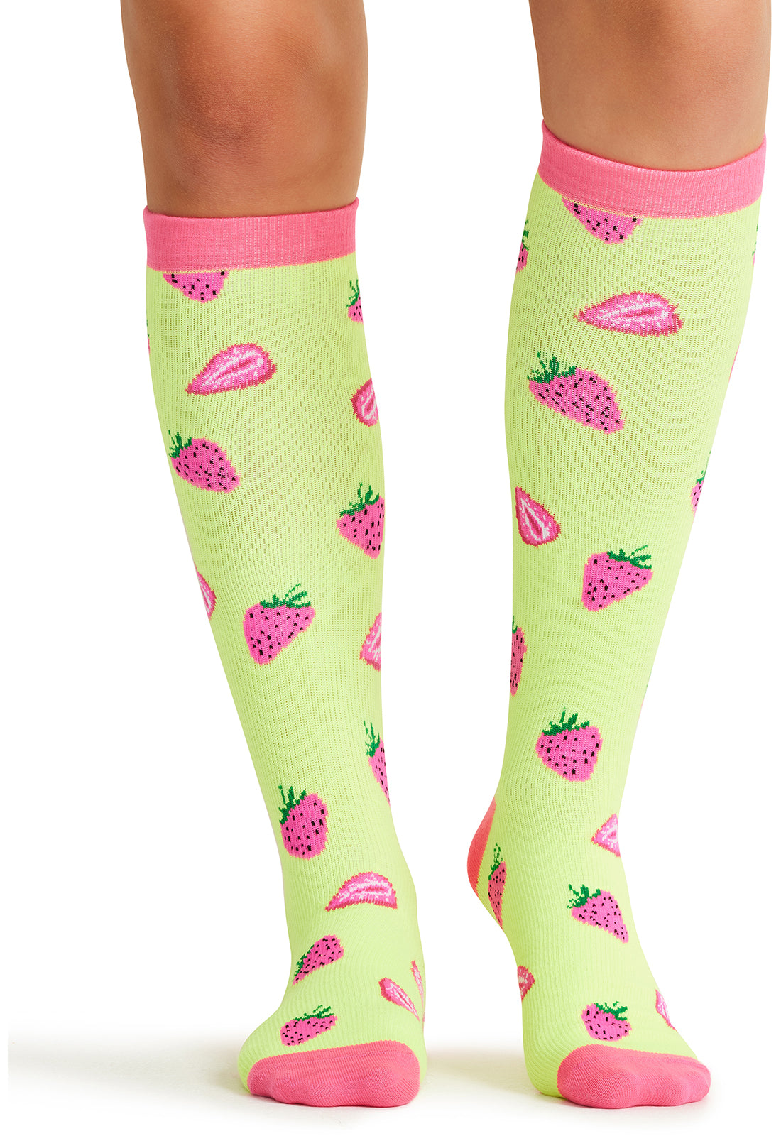 Legwear PRINTSUPPORT Women's 10-15mmHg Compression Socks Strawberry Patch Model Image Front | Cherokee