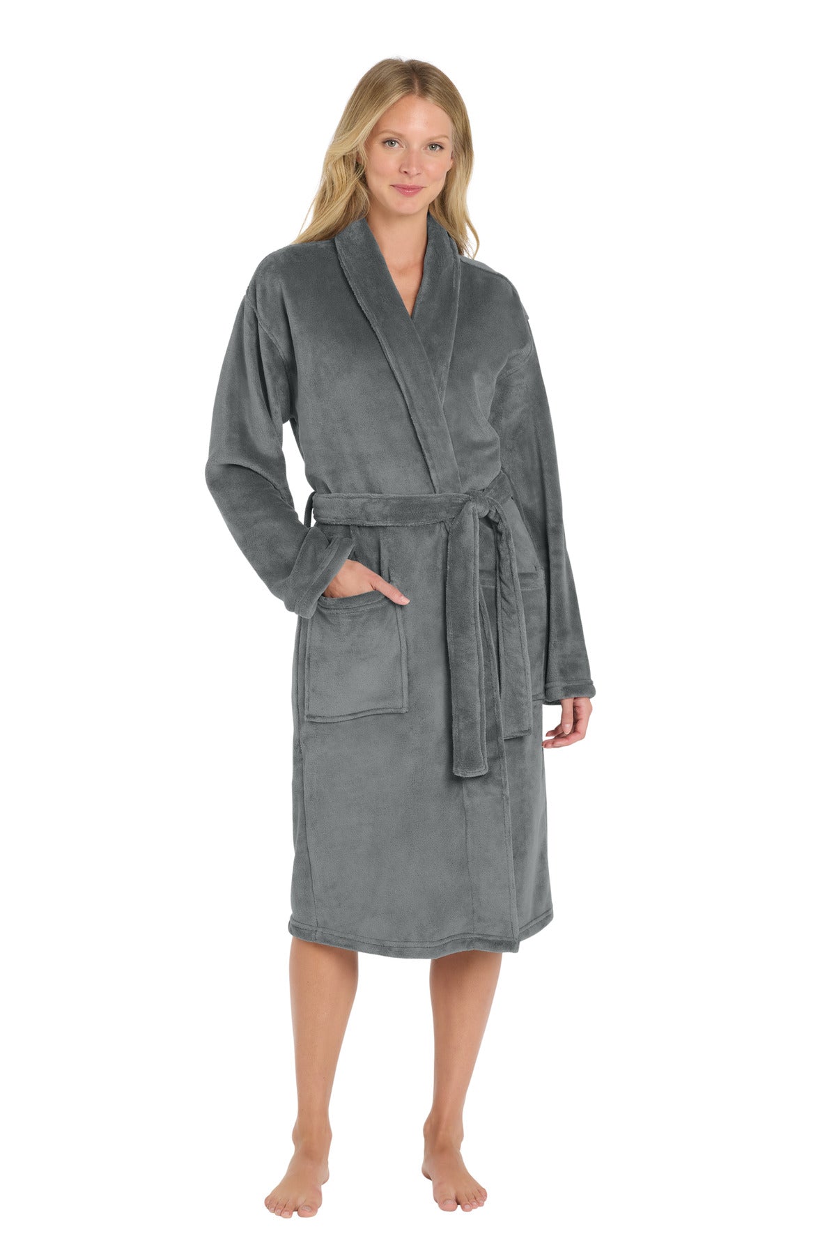 Port Authority Plush Microfleece Shawl Collar Robe. R102 Deep Smoke