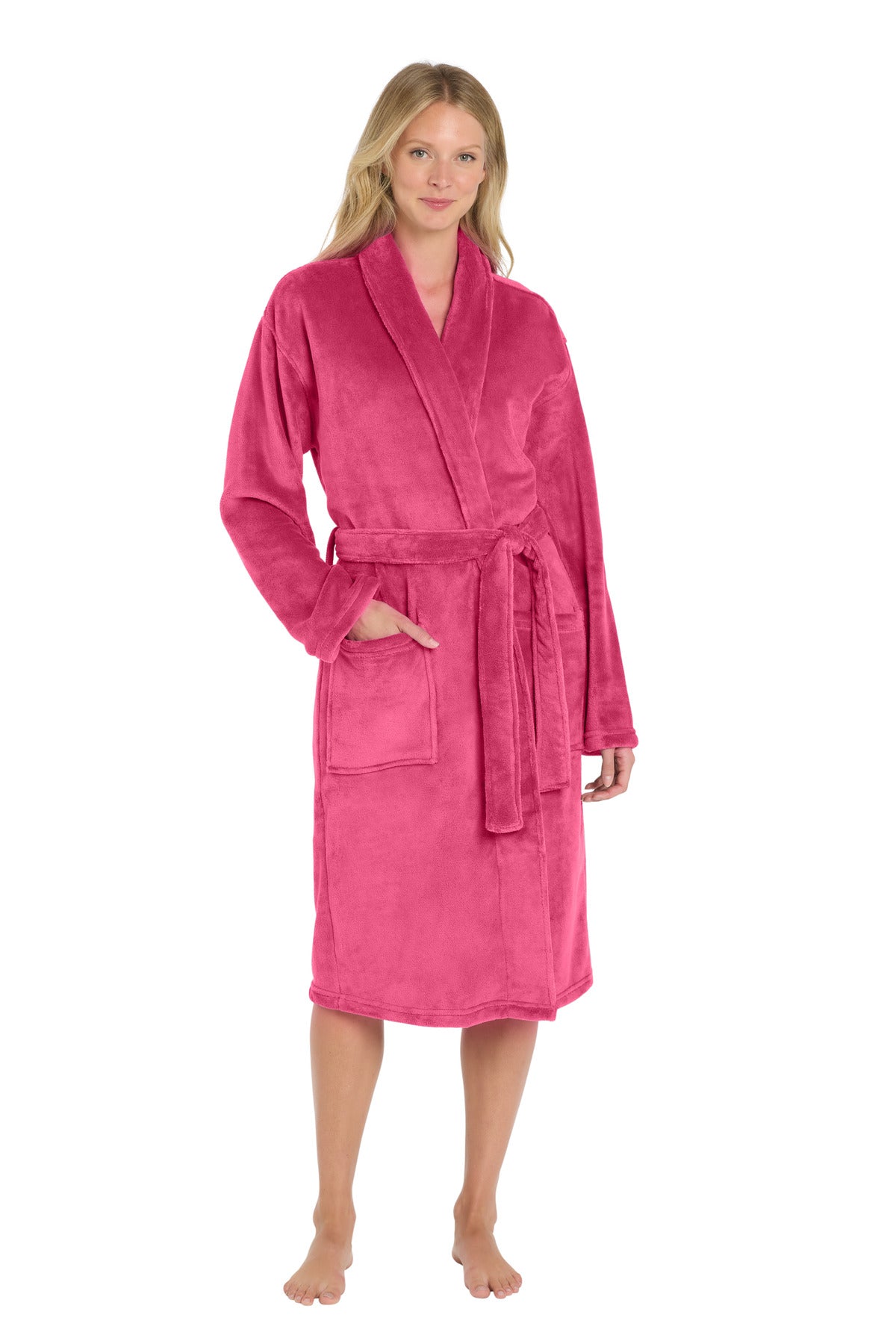 Port Authority Plush Microfleece Shawl Collar Robe. R102 Pink Raspberry