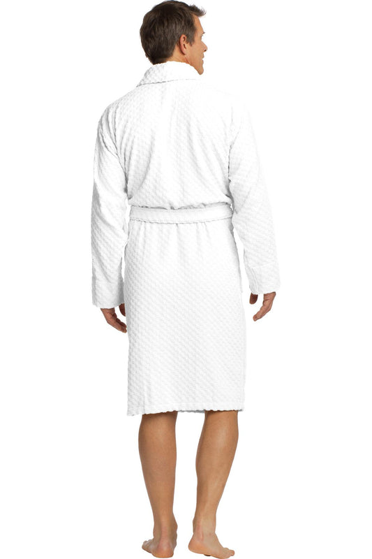 Port Authority Checkered Terry Shawl Collar Robe R103 White