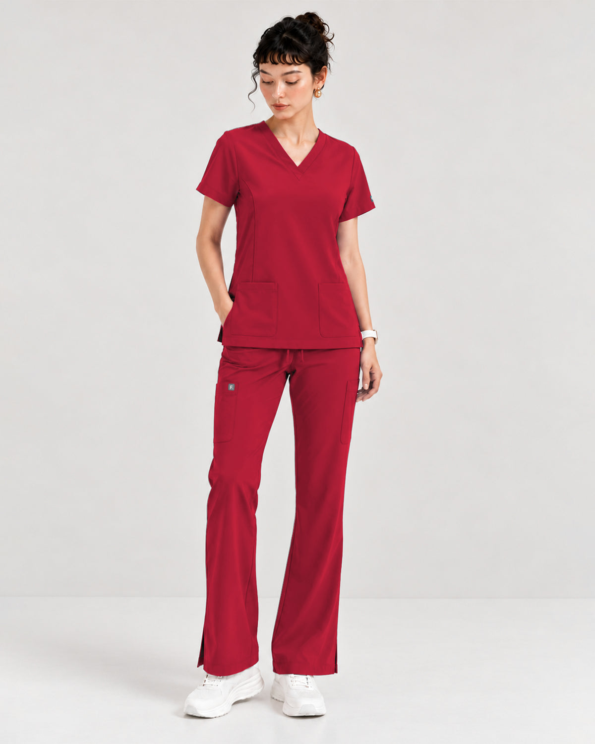Foundry Women's 1005 Quinn 2 Pocket V-Neck Top Red