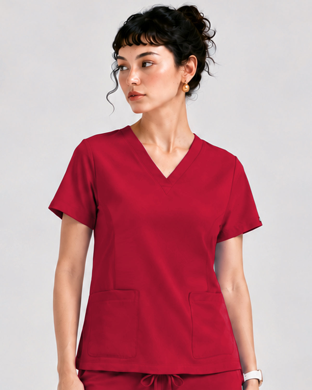 Foundry Women's 1005 Quinn 2 Pocket V-Neck Top Red